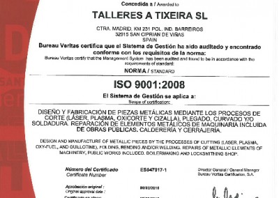 Certificado ISO 2016, A Tixeira